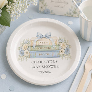 Blauw Verhalenboek Baby Shower Papieren Bord