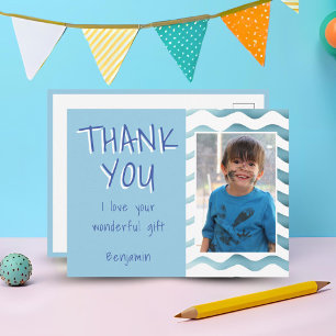 Blauw Verjaardag Bedankt Kinderen Foto  Briefkaart