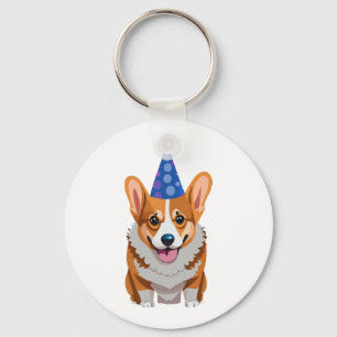 Blauw Verjaardag Corgi Classic T-shirt Sleutelhanger