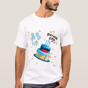 Blauw verjaardags-cake-ontwerp voor jongens op een t-shirt