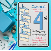 Blauw Verjaardagstaart 4e Verjaardagsfeestje Kinde Kaart