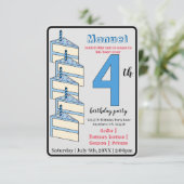 Blauw Verjaardagstaart 4e Verjaardagsfeestje Kinde Kaart (Staand voorkant)