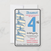 Blauw Verjaardagstaart 4e Verjaardagsfeestje Kinde Kaart (Voorkant)