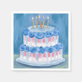 Blauw verjaardagstaart waterverf viering feest servet