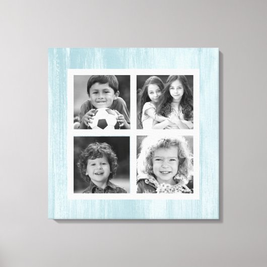 Blauw verkleurd hout zwart wit canvas afdruk (Voorkant)