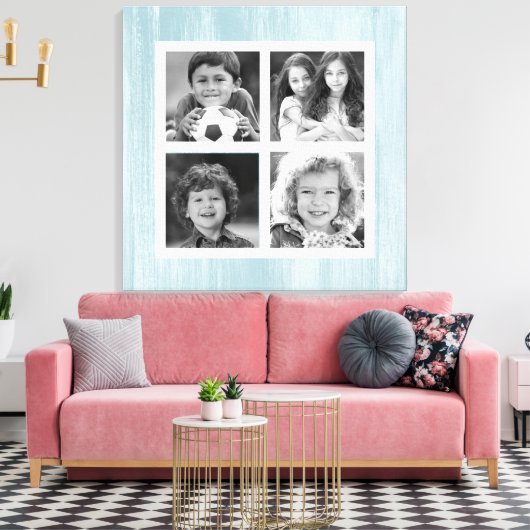 Blauw verkleurd hout zwart wit canvas afdruk (Insitu (Woonkamer))