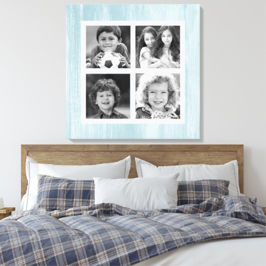 Blauw verkleurd hout zwart wit canvas afdruk (Insitu (Slaapkamer))