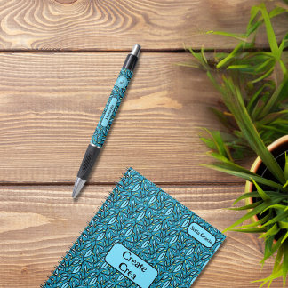 Blauw Verlaat Patroon met Naam & Logo Gift Pen