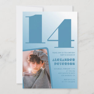Blauw verloop 14e verjaardagsuitnodigingen Jongen  Kaart