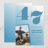 Blauw verloop 47ste verjaardagsuitnodigingen Manne Kaart (Voorkant / Achterkant)