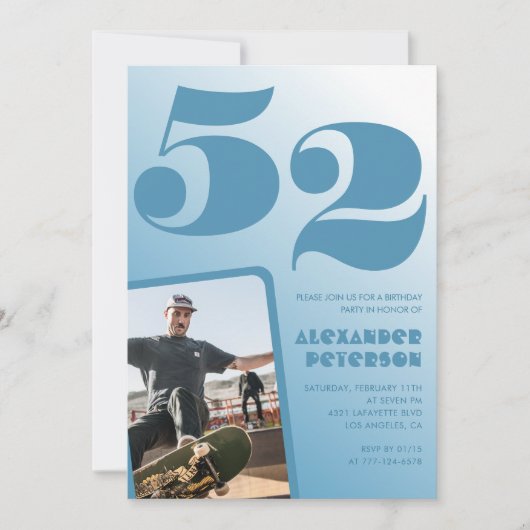 Blauw verloop 52ste verjaardagsuitnodigingen Manne Kaart (Voorkant)