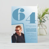 Blauw verloop 64ste verjaardagsuitnodigingen Manne Kaart (Staand voorkant)