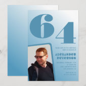 Blauw verloop 64ste verjaardagsuitnodigingen Manne Kaart (Voorkant / Achterkant)