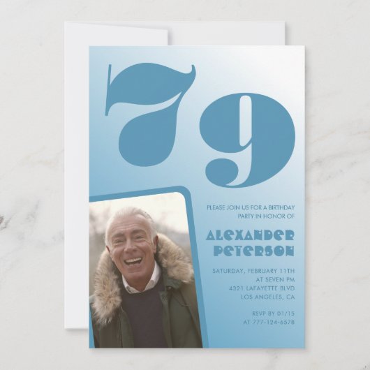 Blauw verloop 79e verjaardagsuitnodigingen Mannen  Kaart (Voorkant)