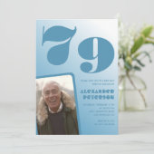 Blauw verloop 79e verjaardagsuitnodigingen Mannen  Kaart (Staand voorkant)