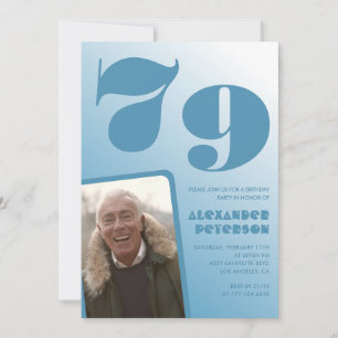 Blauw verloop 79e verjaardagsuitnodigingen Mannen  Kaart
