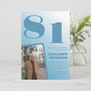Blauw verloop 81ste verjaardagsuitnodigingen Manne Kaart
