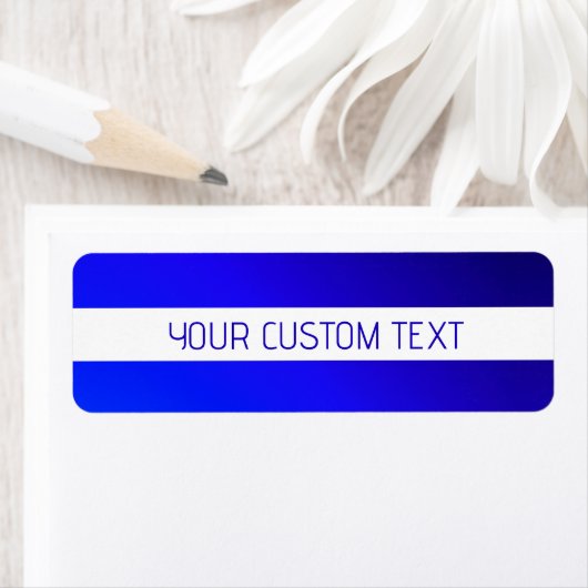 Blauw verloop en bewerkbare tekst op witte streep etiket (Insitu)