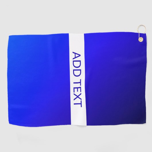 Blauw verloop en bewerkbare tekst op witte streep golfhanddoek (Horizontaal)