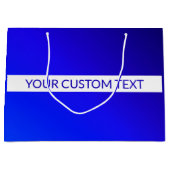 Blauw verloop en bewerkbare tekst op witte streep groot cadeauzakje (Voorkant)