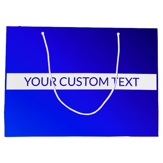 Blauw verloop en bewerkbare tekst op witte streep groot cadeauzakje (Achterkant)