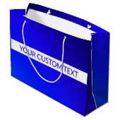 Blauw verloop en bewerkbare tekst op witte streep groot cadeauzakje (Achterkant Gekanteld)