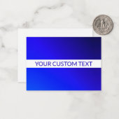 Blauw verloop en bewerkbare tekst op witte streep notitiekaartje (Voorkant / Achterkant in situ)