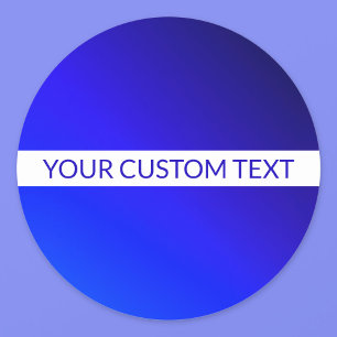 Blauw verloop en bewerkbare tekst op witte streep ronde sticker