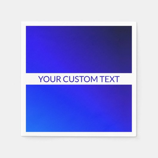 Blauw verloop en bewerkbare tekst op witte streep servet (Voorkant)