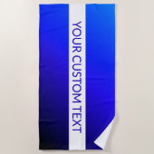 Blauw verloop en bewerkbare tekst op witte streep strandlaken (Voorkant)
