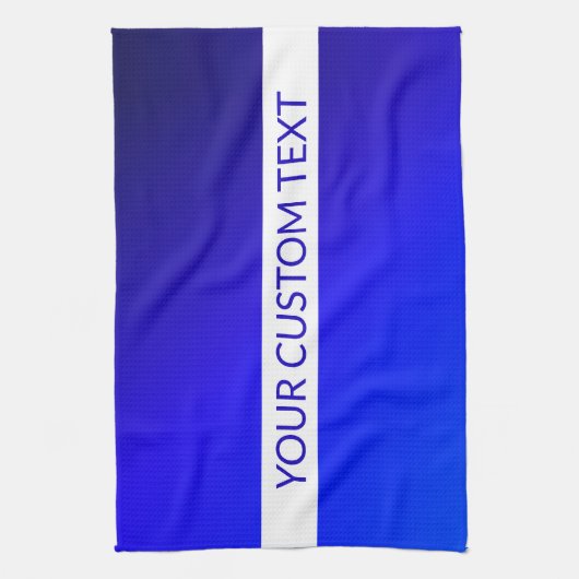 Blauw verloop en bewerkbare tekst op witte streep theedoek (Verticaal)