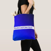 Blauw verloop en bewerkbare tekst op witte streep tote bag (Dichtbij)
