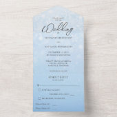 Blauw verloop met witte sneeuwvlokken all in one uitnodiging (Binnen)