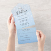 Blauw verloop met witte sneeuwvlokken all in one uitnodiging (Afscheurbaar)