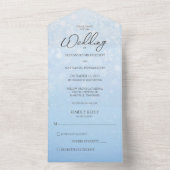 Blauw verloop met witte sneeuwvlokken all in one uitnodiging (Binnen)