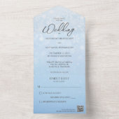 Blauw verloop met witte sneeuwvlokken en QR-code All In One Uitnodiging (Binnen)