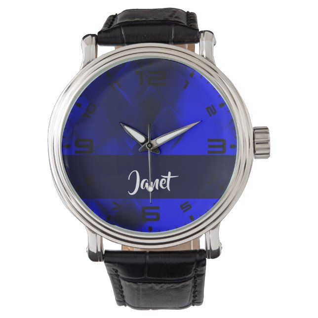 Blauw verloop ruitpatroon horloge (Voorkant)
