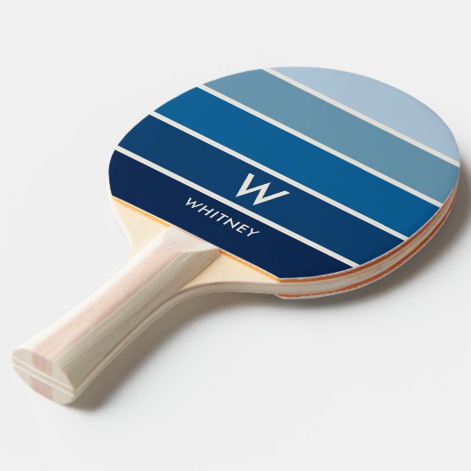 Blauw verloop Streep Monogram Persoonlijk Tafeltennisbatje (Voorkant Gekanteld)