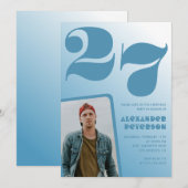 Blauw verloop uitnodigingen 27e verjaardag Jongen  (Voorkant / Achterkant)