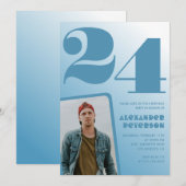 Blauw verloop uitnodigingen voor 24ste verjaardag (Voorkant / Achterkant)