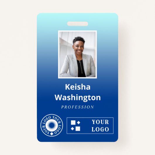 Blauw verloop Voeg twee logo's toe Werknemer-ID Badge (Voorkant)