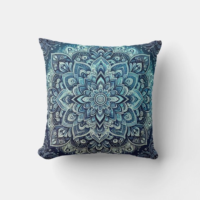 Blauw Verlopend Mandala-ontwerp Kussen (Voorkant)