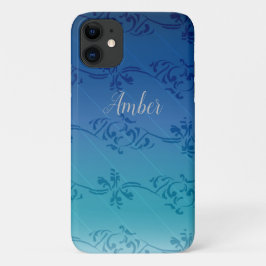 Blauw Verlopende Blad Patroon Persoonlijk Case-Mate iPhone Case