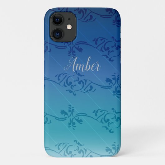 Blauw Verlopende Blad Patroon Persoonlijk Case-Mate iPhone Case (Achterkant)
