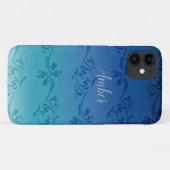 Blauw Verlopende Blad Patroon Persoonlijk Case-Mate iPhone Case (Achterkant (horizontaal))