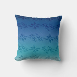 Blauw Verlopende Gestreepte Bloem Blad Patroon Kussen