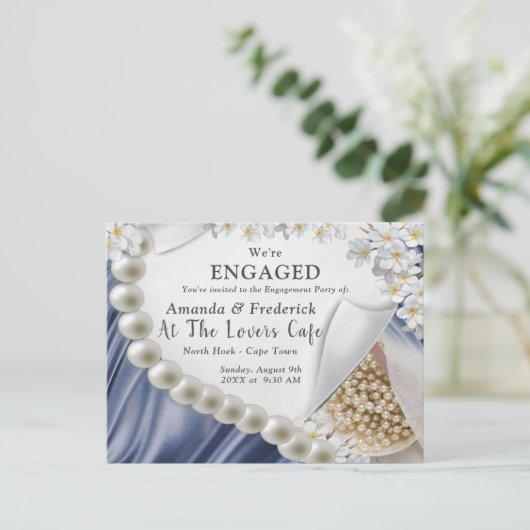 Blauw Verloving zijde en voorartikelen Uitnodiging Briefkaart (Staand voorkant)