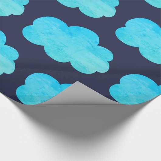 Blauw verpakkingspapier met wolken cadeaupapier (Hoek)