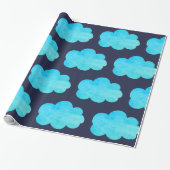 Blauw verpakkingspapier met wolken cadeaupapier (Uitgerold)