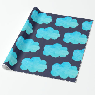Blauw verpakkingspapier met wolken cadeaupapier